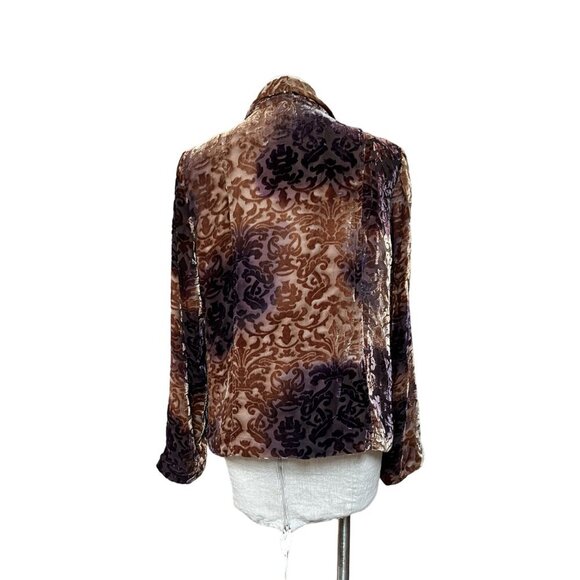 Sundance Burnout Velvet Open Front Jacket Silk Blend Baroque Pattern Size 14 XL - Picture 4 of 9